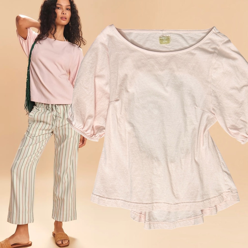 Free People Free-est Dottie Top Open Back Puff Sleeve Pink Small